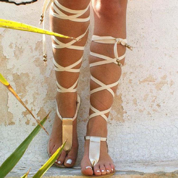 New Gladiator Women Flat Sandals Ladies Clip Toe Cross Strap Thong Sandals Shoes Woman Beach Free-binding Sandalen Dames