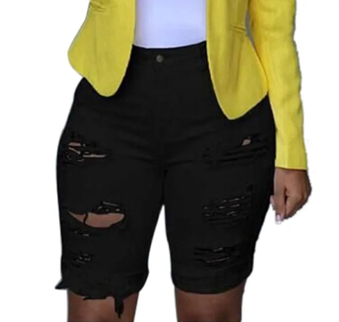 Casual Women Elastic Destroyed Hole High Waist Leggings Short Pant Sexy Streetwear Denim Shorts Ripped Jeans