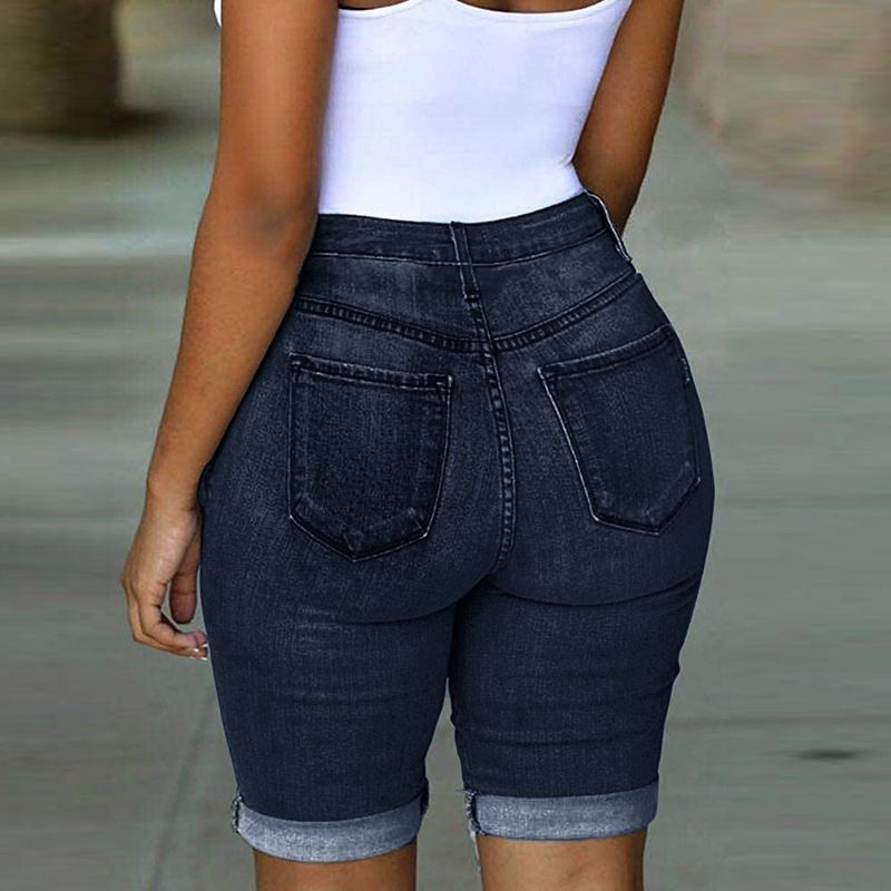 Casual Women Elastic Destroyed Hole High Waist Leggings Short Pant Sexy Streetwear Denim Shorts Ripped Jeans