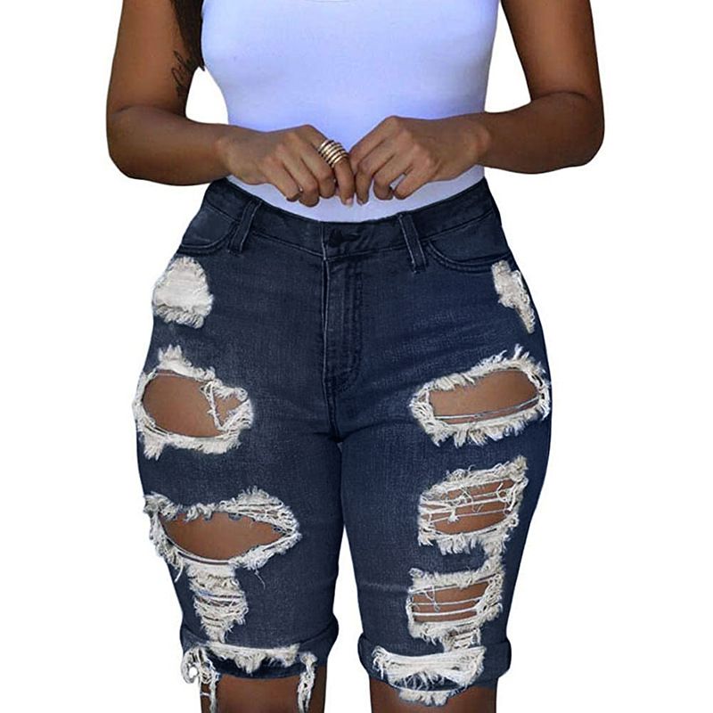 Casual Women Elastic Destroyed Hole High Waist Leggings Short Pant Sexy Streetwear Denim Shorts Ripped Jeans