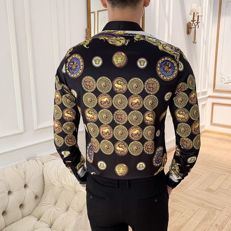 Autumn Men's Printed Long Sleeve Shirt New Fashion Hawaii Slim Fit Shirts Casual Party Night Club Shirts Men