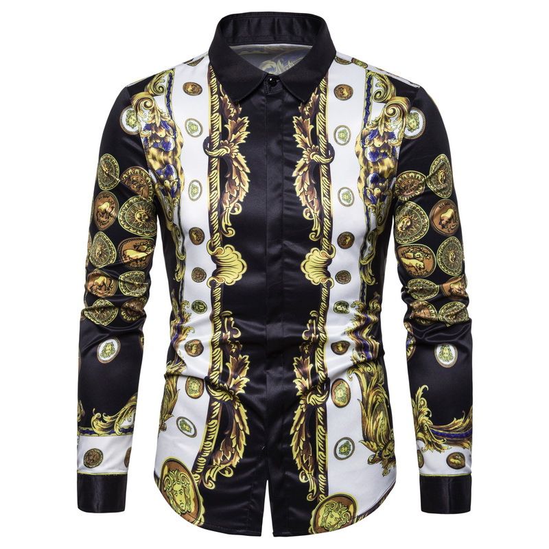 Autumn Men's Printed Long Sleeve Shirt New Fashion Hawaii Slim Fit Shirts Casual Party Night Club Shirts Men