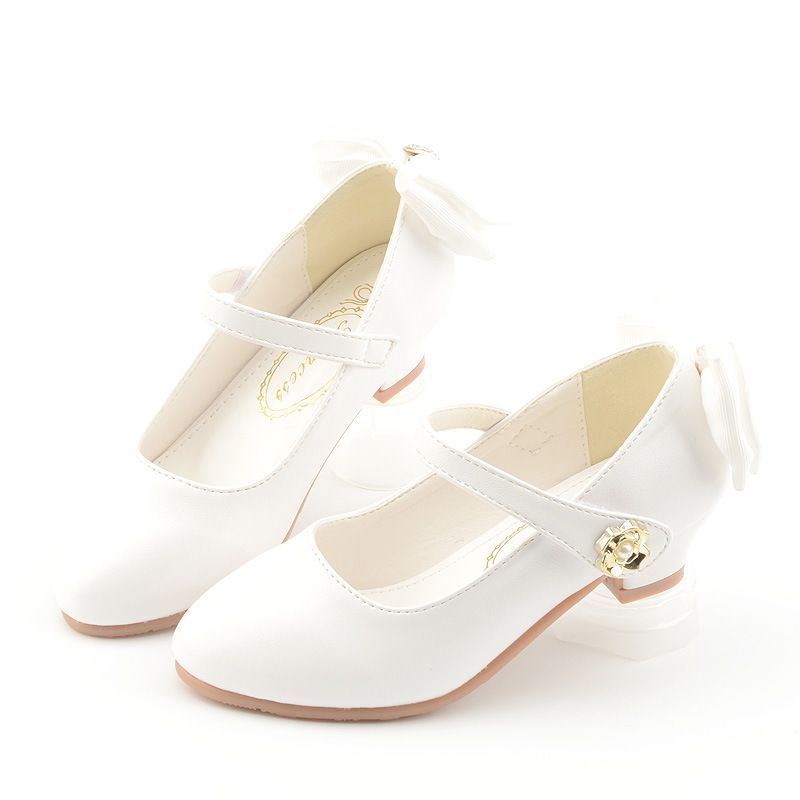 Children Party Leather Shoes Girls PU Low Heel Lace bowtie Kids Shoes For Girls Single Shoes Dance Dress shoe White Pink black