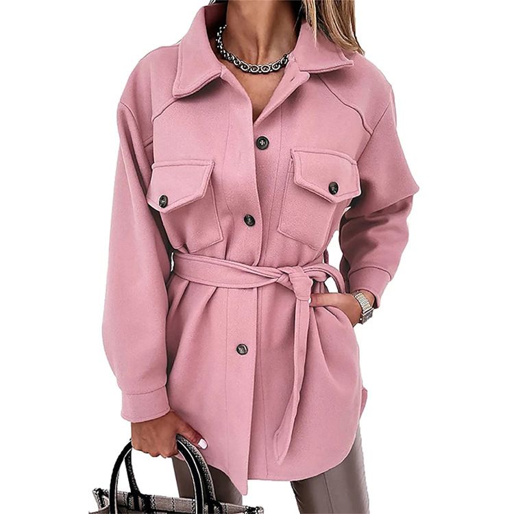 Autumn & Winter Women's Lapel Single Breasted Thicken Solid Shirt Woolen Loose Coat Commuting Woman Fashion Long Sleeved Jacket
