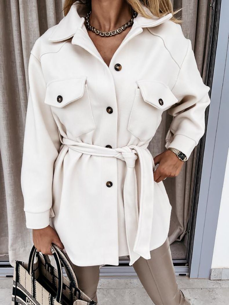 Autumn & Winter Women's Lapel Single Breasted Thicken Solid Shirt Woolen Loose Coat Commuting Woman Fashion Long Sleeved Jacket