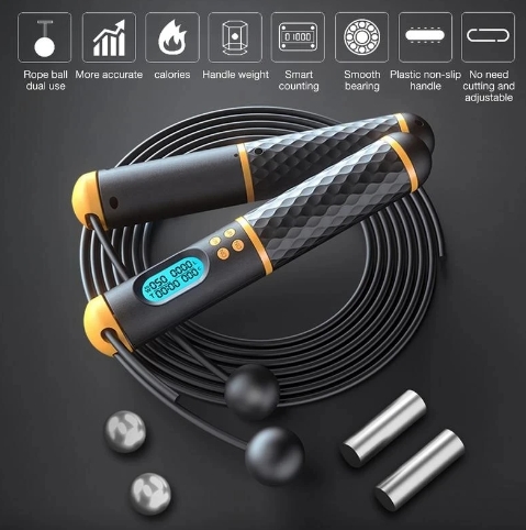 2 In 1 Multifun Speed Skipping Rope With Digital Counter Professional Ball Bearings And Non-slip Handles Jumps And Calorie Count