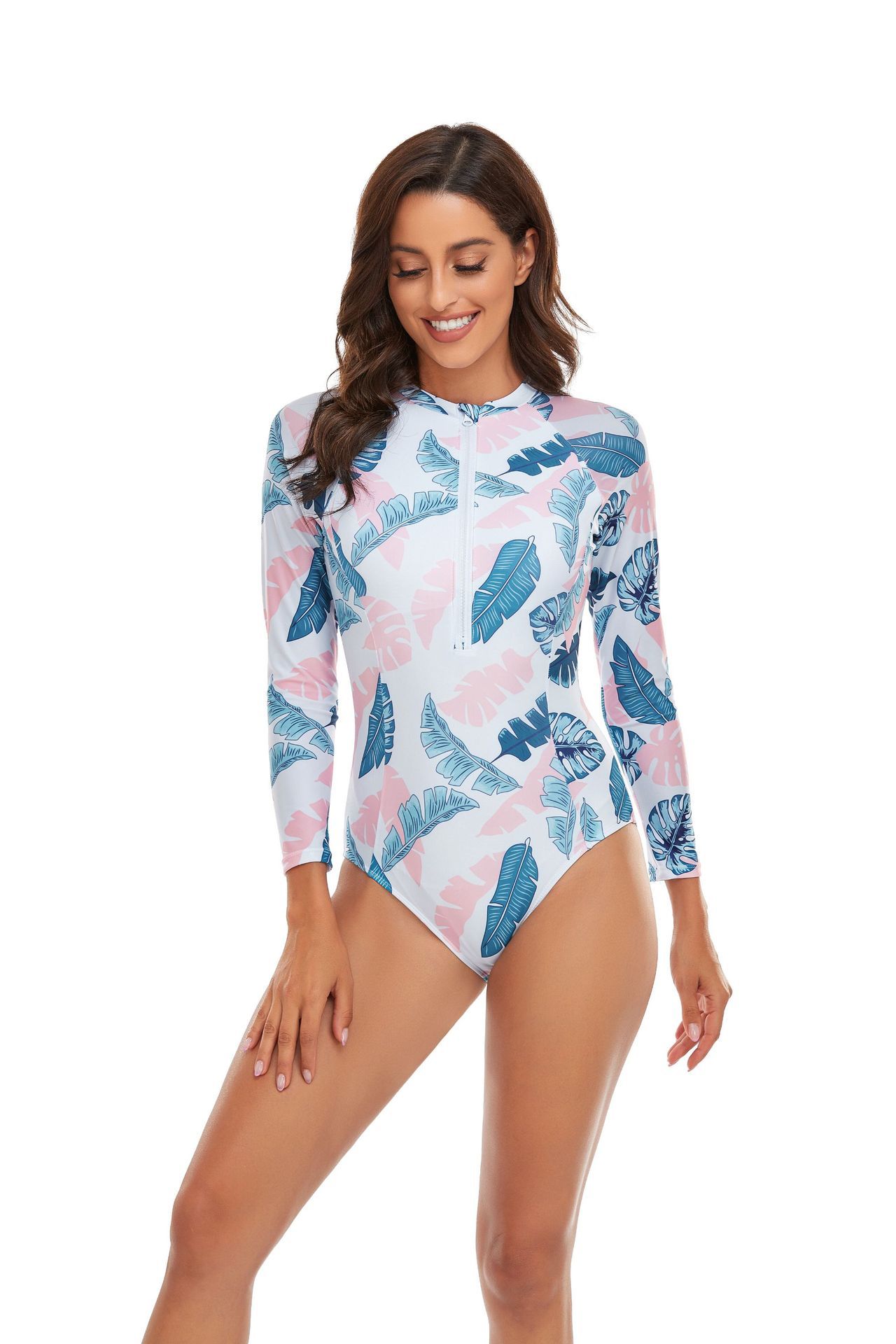Patchwork One-Piece Swimsuit Closed Long Sleeve Swimwear Sports Women Swimming Bathing Suit Beach Bather Surfing Swim Wear 2024