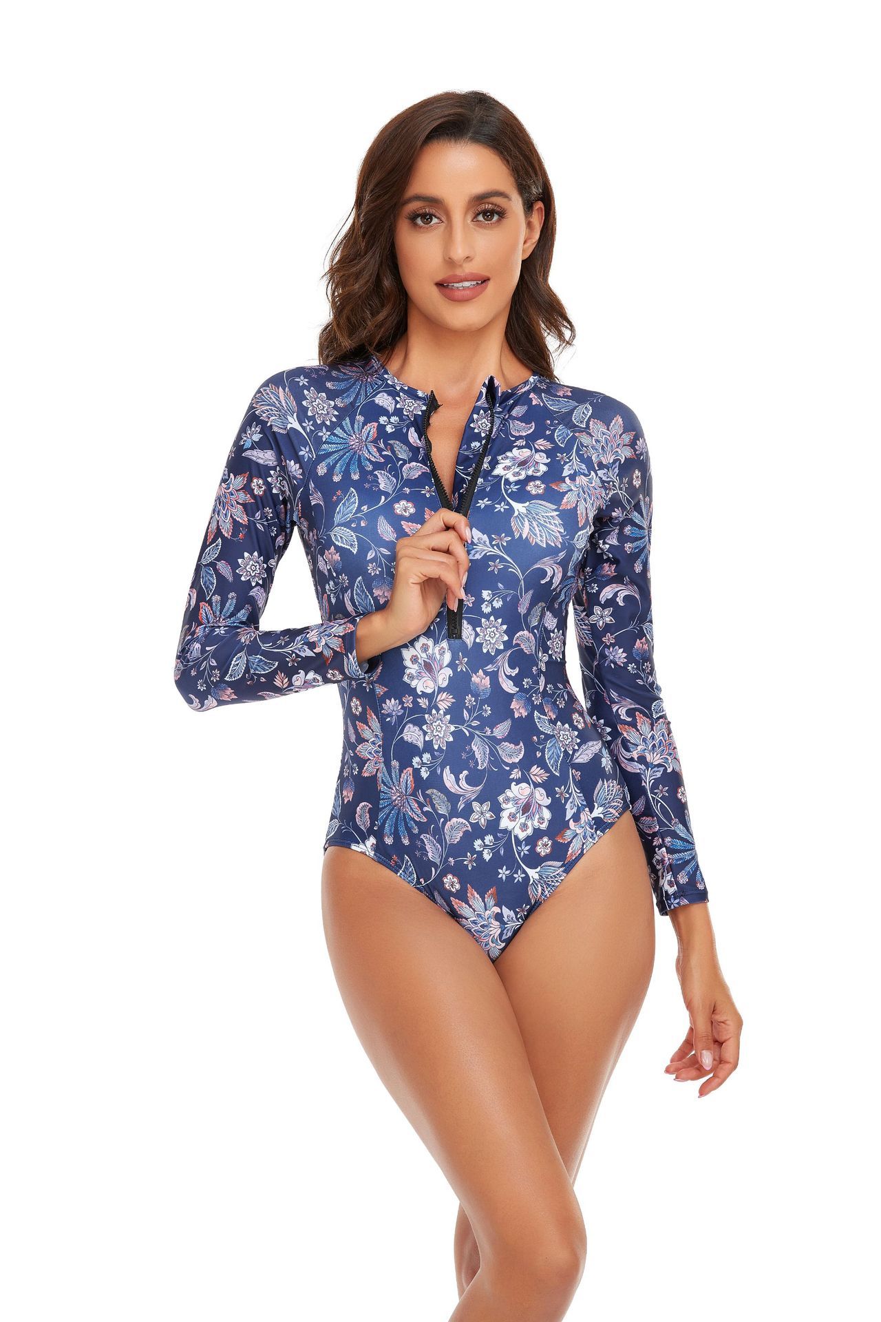 Patchwork One-Piece Swimsuit Closed Long Sleeve Swimwear Sports Women Swimming Bathing Suit Beach Bather Surfing Swim Wear 2024