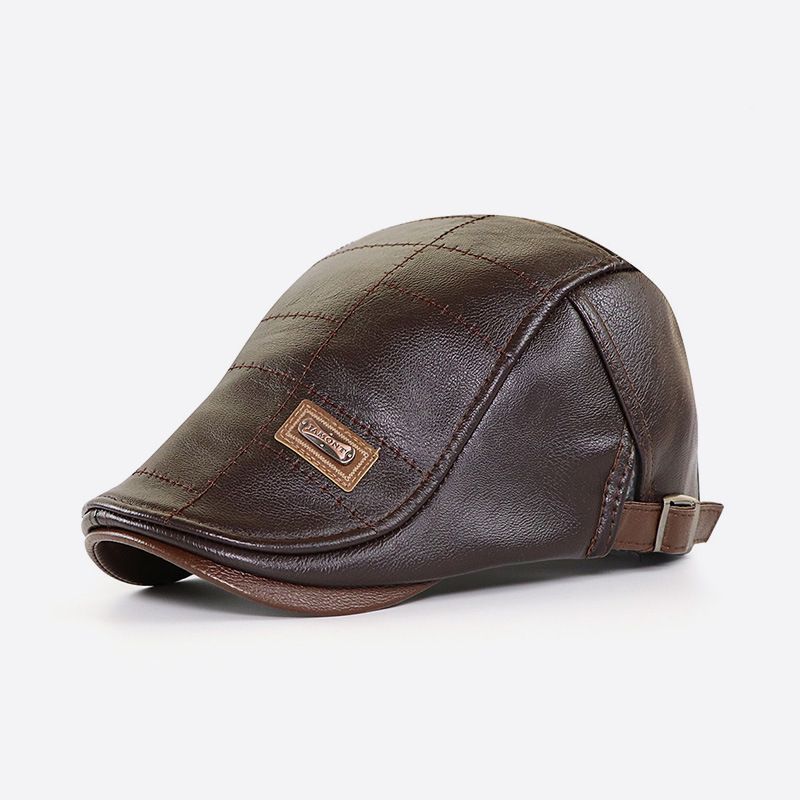 Spring Summer Men Fashion Retro PU Leather Beret Hats Leather Beret Hat Middle-aged Men's Visor Warm Flat Peaked Cap Adjustable