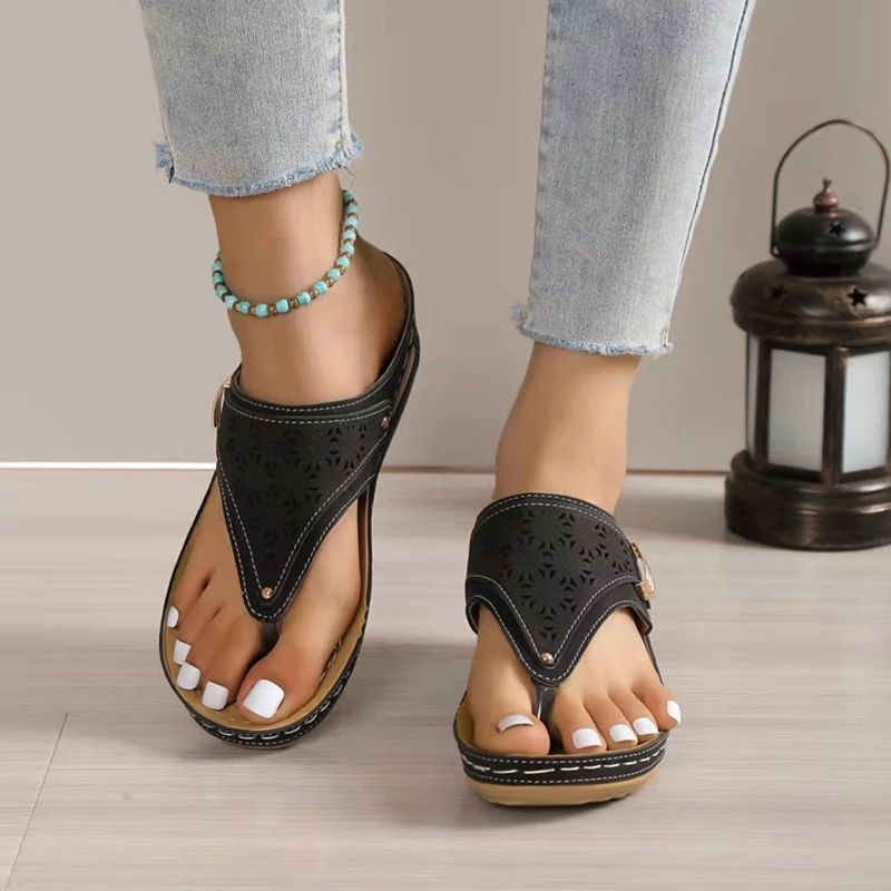 Clip Toe Wedge Heel Sandals for Women Summer Pu Leather Platform Platform Flip Flops Ladies Lightweight Diabetic Walking Sandals