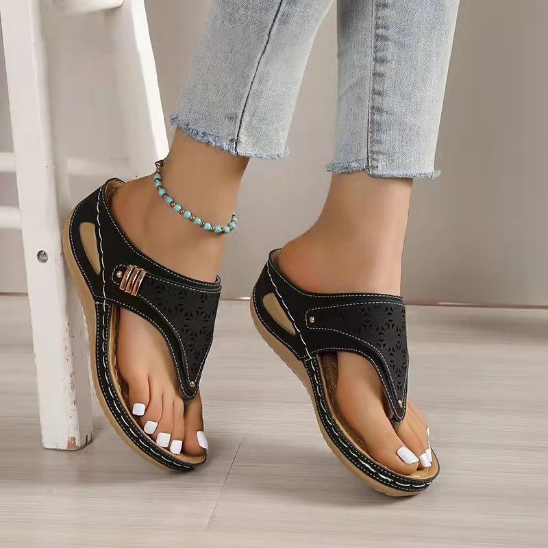 Clip Toe Wedge Heel Sandals for Women Summer Pu Leather Platform Platform Flip Flops Ladies Lightweight Diabetic Walking Sandals