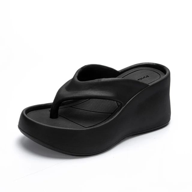 Women's Clip Toe Wedge Flip Flops 2024 Summer Chunky Platform Beach Sandals Woman Thick Sole High Heeled Eva Slippers Slides