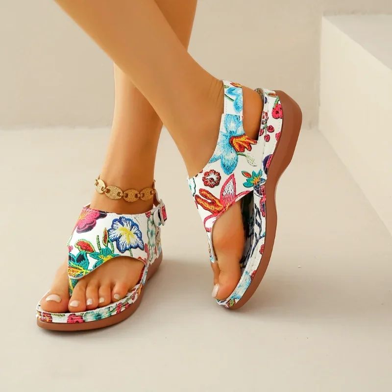Women Sandals Orthopedic Wedge Heels Sandals 2024 Summer New Fashion Buckle Shoes for Women Beach Flip Flops Zapatos De Mujer