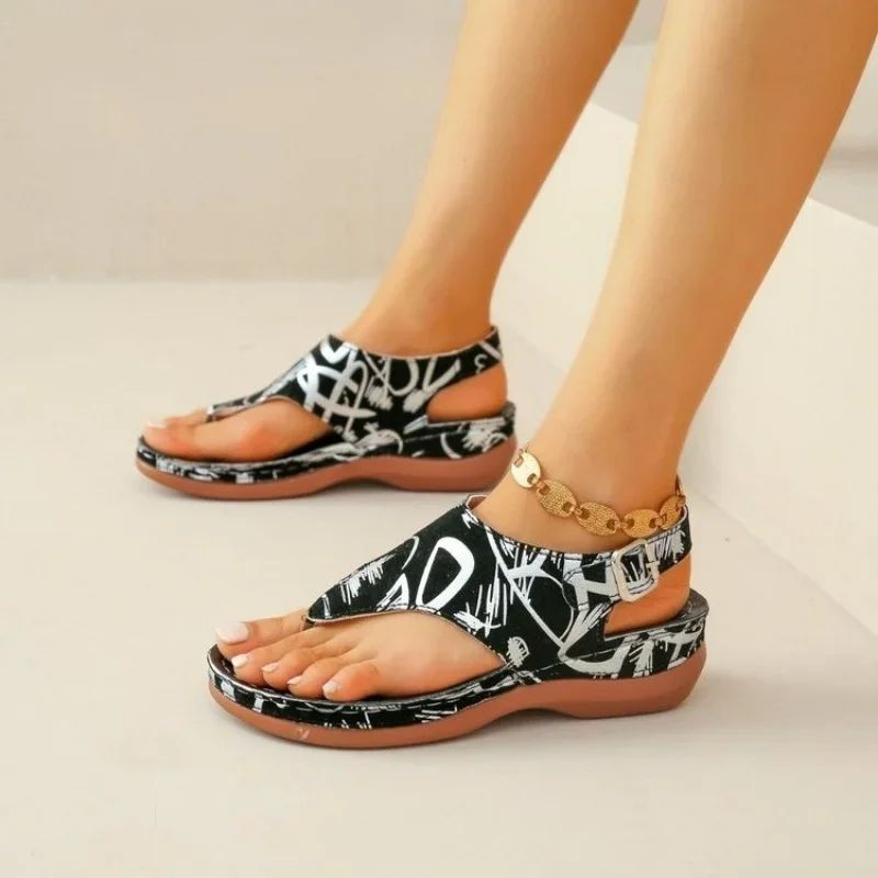 Women Sandals Orthopedic Wedge Heels Sandals 2024 Summer New Fashion Buckle Shoes for Women Beach Flip Flops Zapatos De Mujer