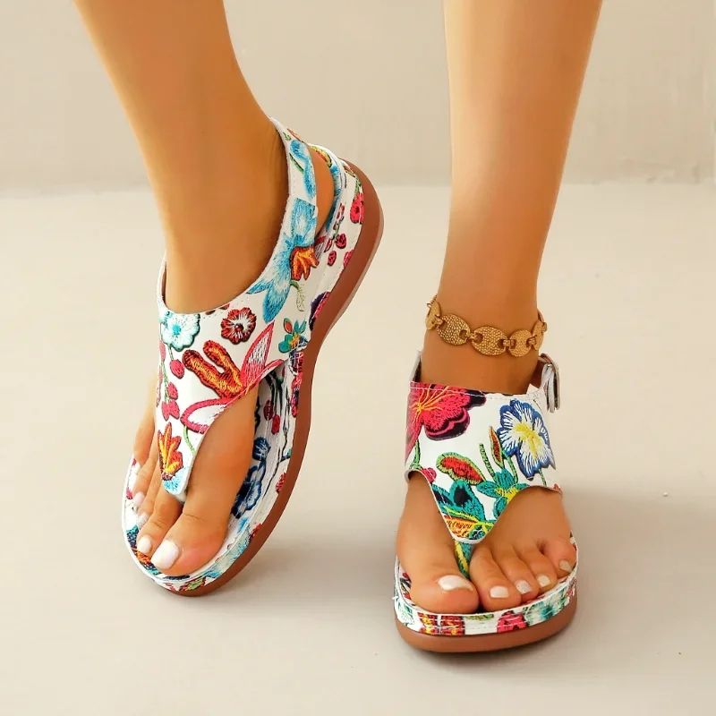 Women Sandals Orthopedic Wedge Heels Sandals 2024 Summer New Fashion Buckle Shoes for Women Beach Flip Flops Zapatos De Mujer