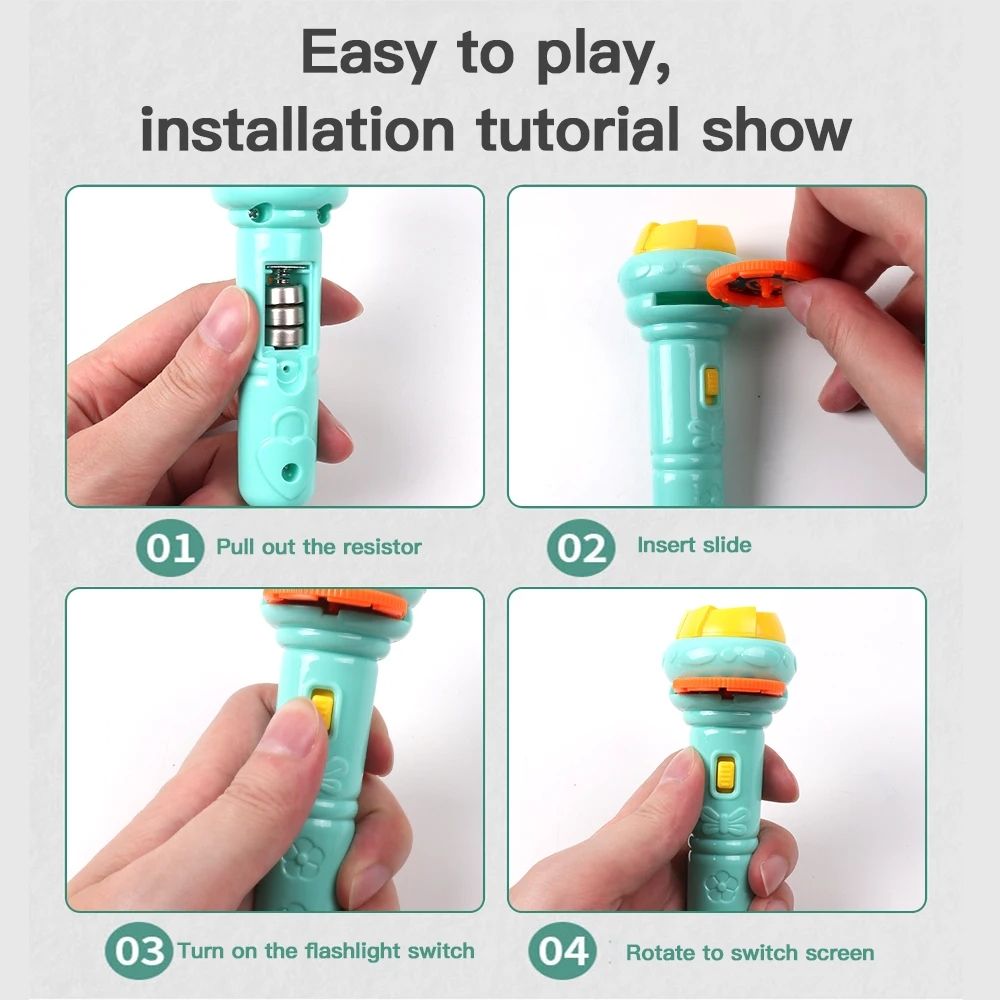 10 Cards Cartoon Projection Flashlight 80 Patterns Creative Children Flashlight Toy Projector Baby Toys Bedtime Story Book Toy