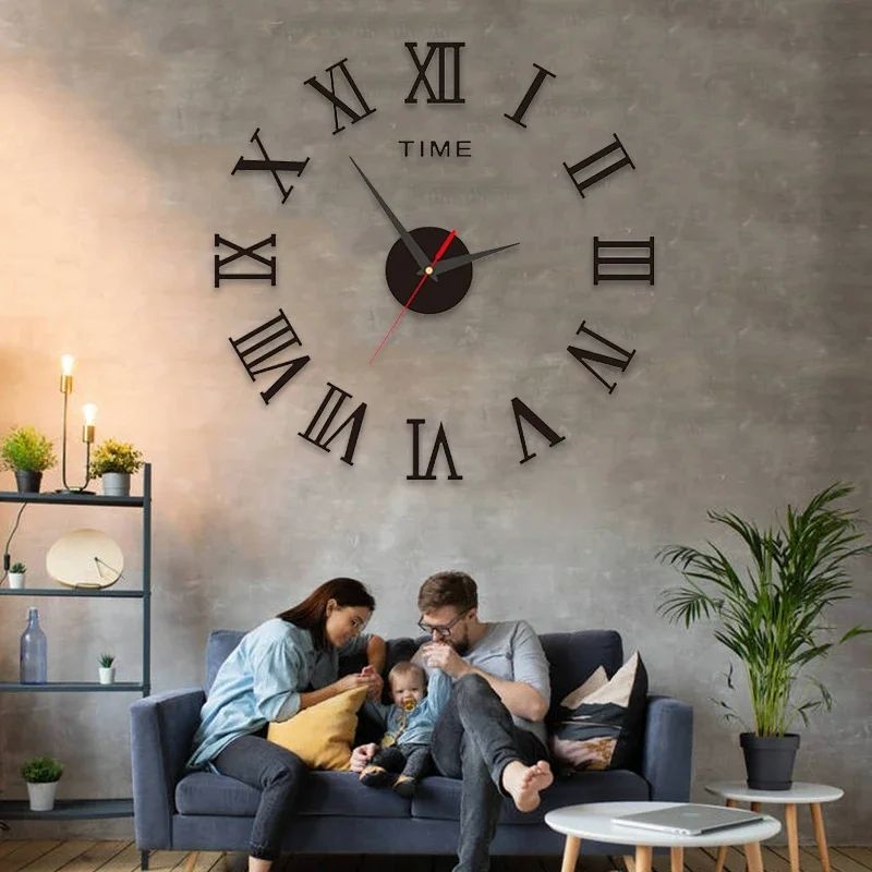 3D Acrylic Digital Wall Clock Roman Numerals Design Mirror Wall Clock Fashion Large Round Wall Clock DIY Self Adhesive Clocks