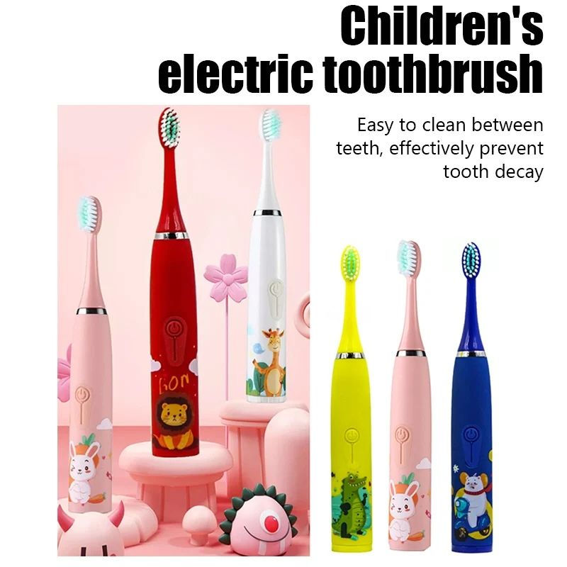 Colorful Cute Cartoon Design Ultrasonic Electric Toothbrush Slim Smart Kids Electric Toothbrush With Replacement Heads