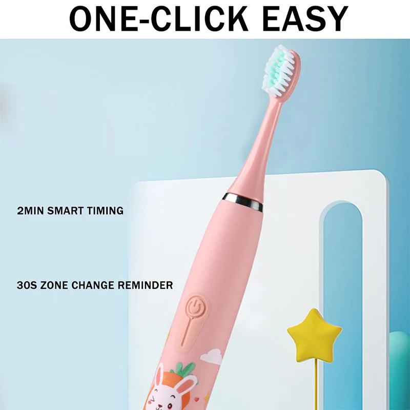 Colorful Cute Cartoon Design Ultrasonic Electric Toothbrush Slim Smart Kids Electric Toothbrush With Replacement Heads