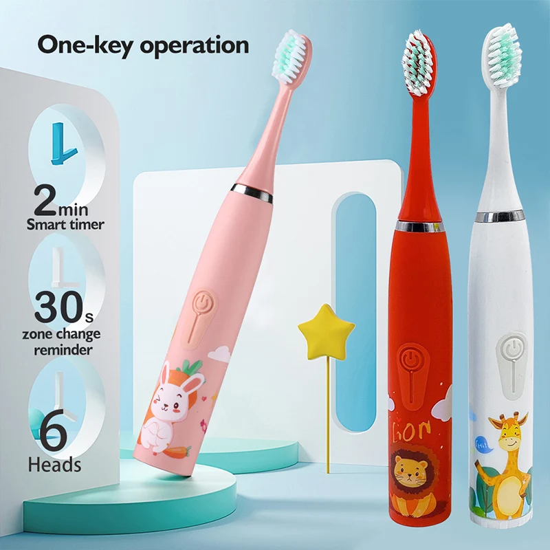 Colorful Cute Cartoon Design Ultrasonic Electric Toothbrush Slim Smart Kids Electric Toothbrush With Replacement Heads