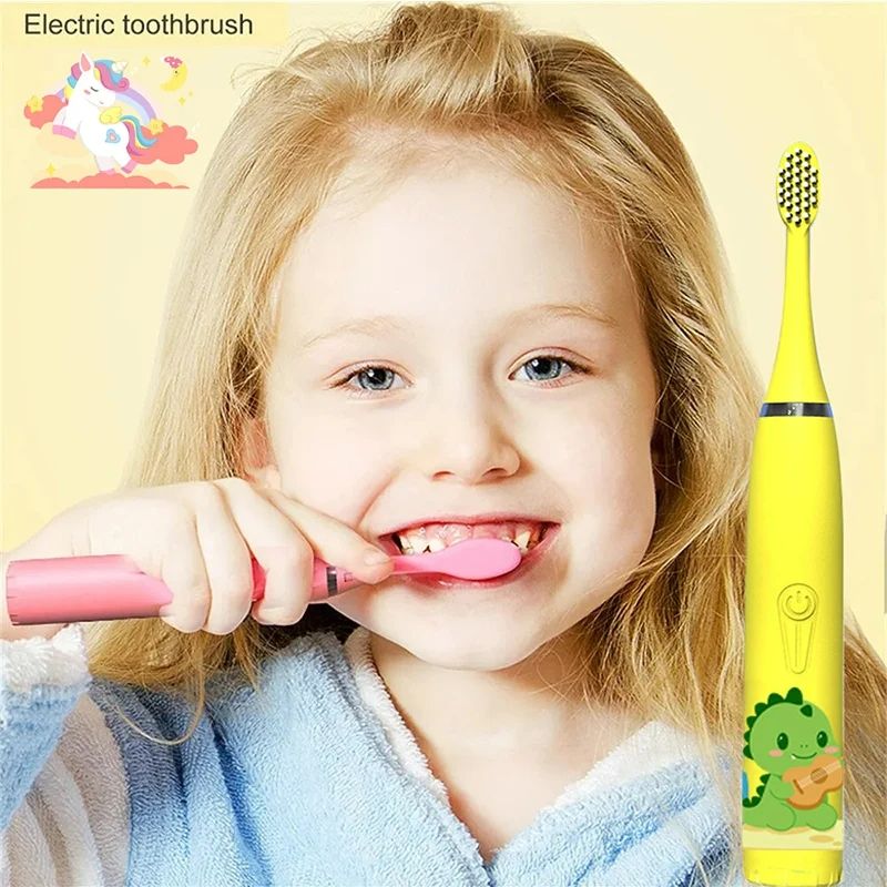 Colorful Cute Cartoon Design Ultrasonic Electric Toothbrush Slim Smart Kids Electric Toothbrush With Replacement Heads