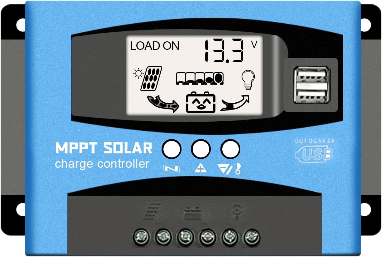 30A/60A MPPT Solar Charge Controller 12V/24V Auto Focus Tracking Solar Panel Regulator with LCD Display Dual USB Port Charge Controller Multiple Load Control Modes