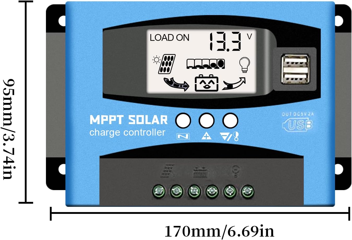 30A/60A MPPT Solar Charge Controller 12V/24V Auto Focus Tracking Solar Panel Regulator with LCD Display Dual USB Port Charge Controller Multiple Load Control Modes