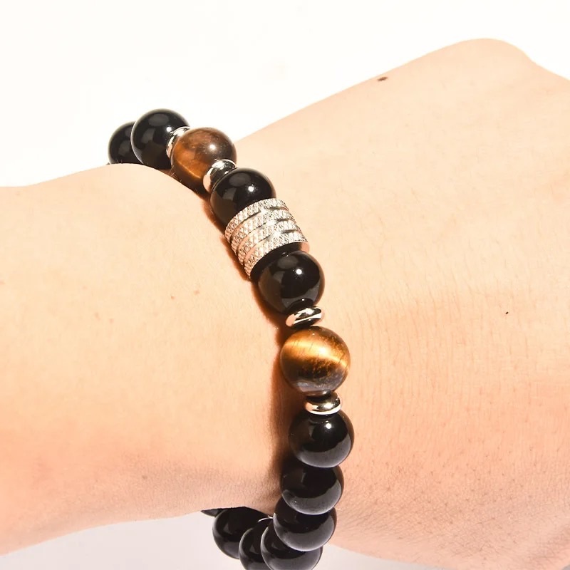 Natural Stone Bead Bracelets for Men Fashion Luxury Antique Crown Mate Beads Tiger Eye Stone Handmade Beaded Bracelets Jewelry