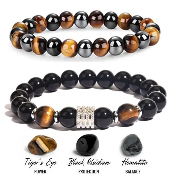 Natural Stone Bead Bracelets for Men Fashion Luxury Antique Crown Mate Beads Tiger Eye Stone Handmade Beaded Bracelets Jewelry