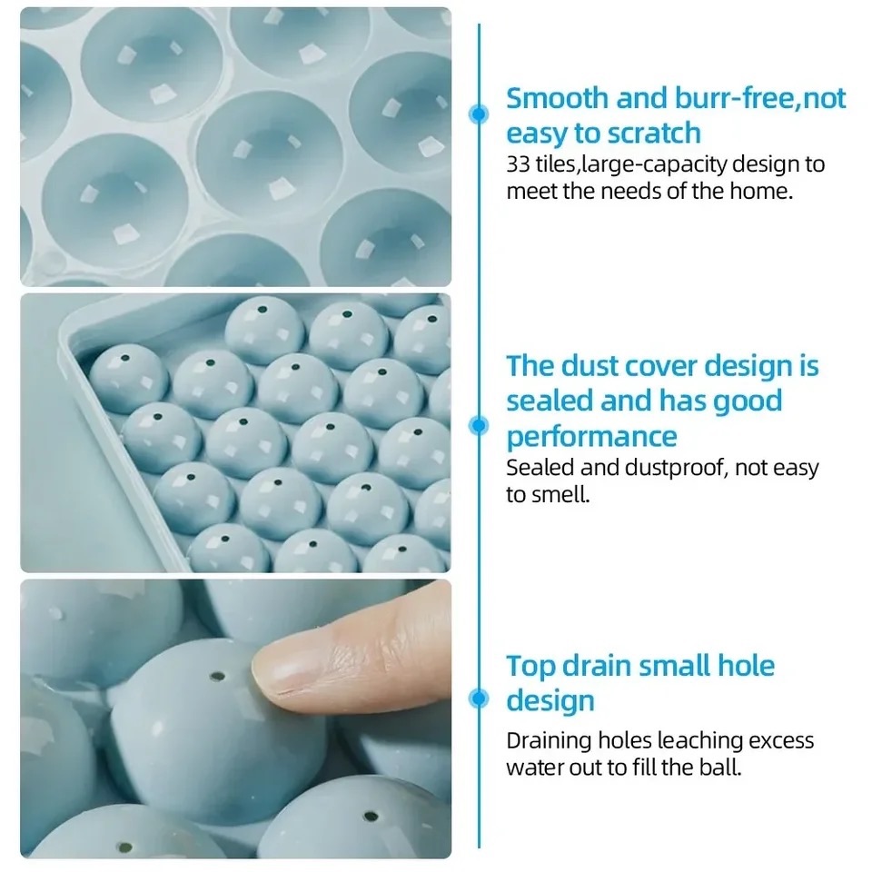 3D Round Ice Cube Tray with Lid Plastic Diamond Style Ice Mold Refrigerator Spherical DIY Moulds Ice Ball Maker Kitchen Tools
