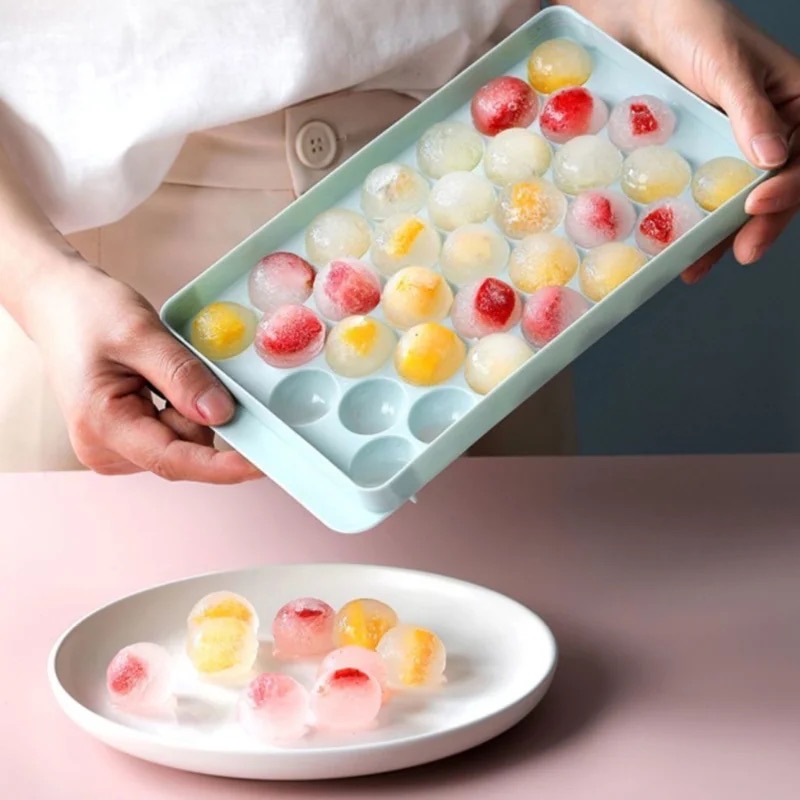 3D Round Ice Cube Tray with Lid Plastic Diamond Style Ice Mold Refrigerator Spherical DIY Moulds Ice Ball Maker Kitchen Tools