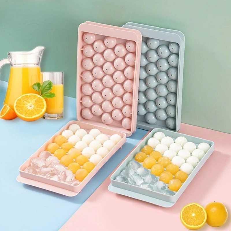 3D Round Ice Cube Tray with Lid Plastic Diamond Style Ice Mold Refrigerator Spherical DIY Moulds Ice Ball Maker Kitchen Tools