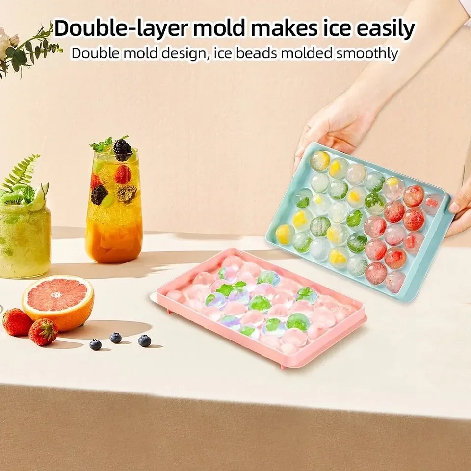 3D Round Ice Cube Tray with Lid Plastic Diamond Style Ice Mold Refrigerator Spherical DIY Moulds Ice Ball Maker Kitchen Tools