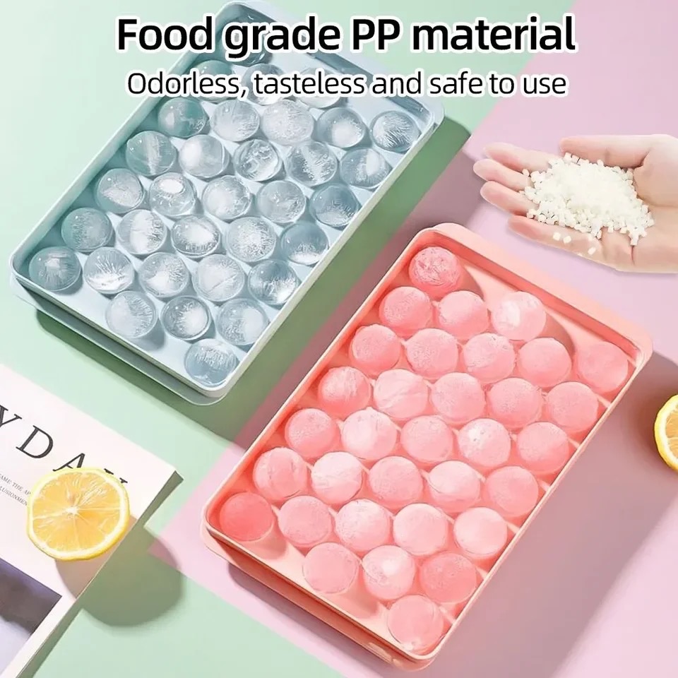 3D Round Ice Cube Tray with Lid Plastic Diamond Style Ice Mold Refrigerator Spherical DIY Moulds Ice Ball Maker Kitchen Tools