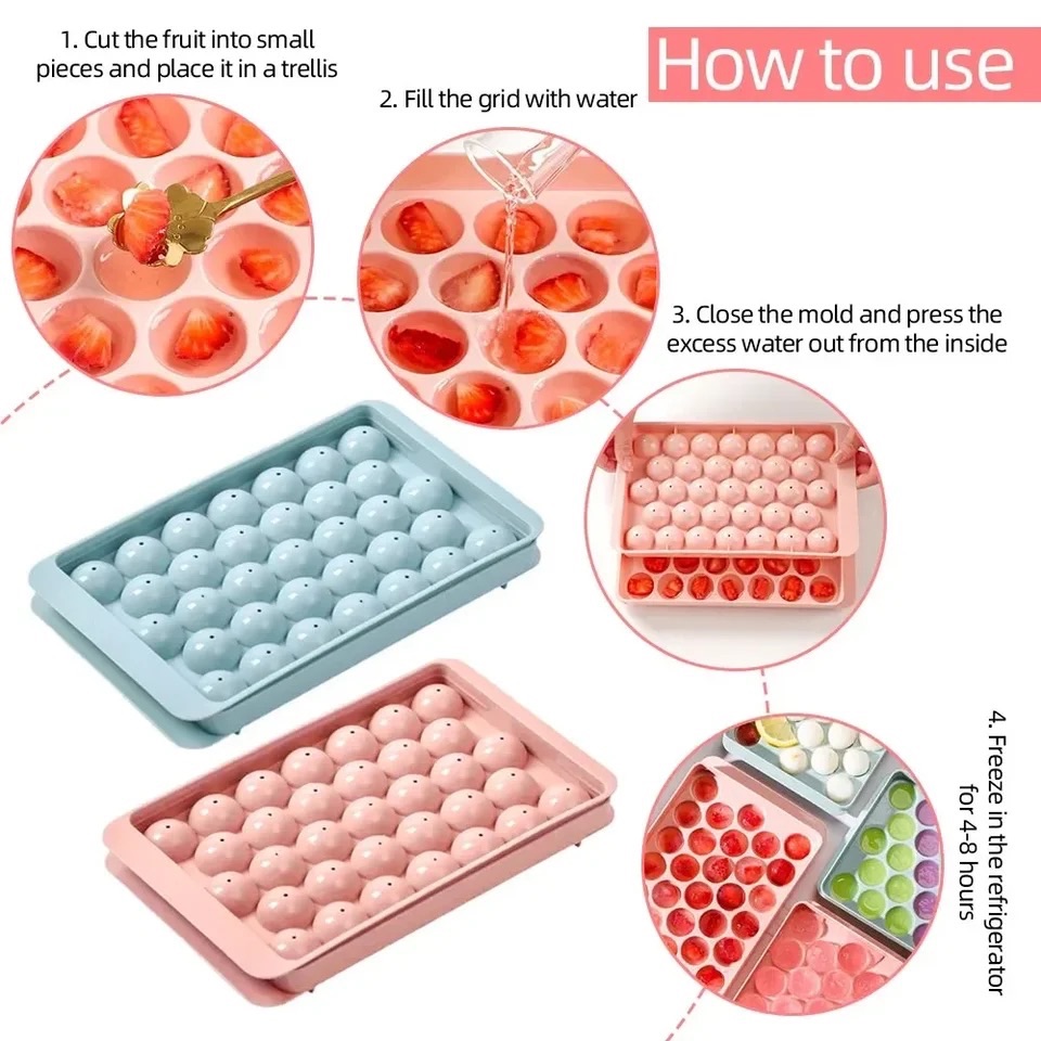3D Round Ice Cube Tray with Lid Plastic Diamond Style Ice Mold Refrigerator Spherical DIY Moulds Ice Ball Maker Kitchen Tools