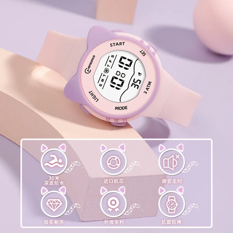 Moonbaby C16 Girls And Boys Cute Meow Star Watches Kids Children's Junior High School Waterproof Alarm Clock Electronic Watch
