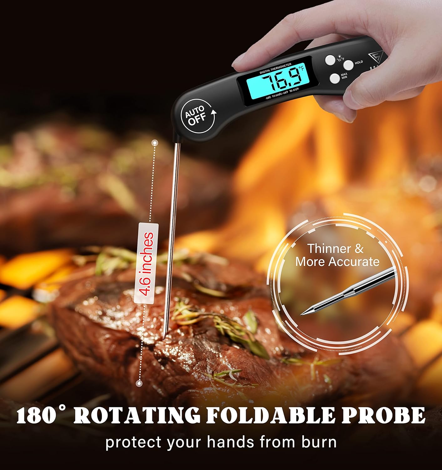 Meat Thermometers, DOQAUS Instant Read Food Thermometers for Cooking, Digital Kitchen Thermometer Probe with Backlight & Reversible Display, Cooking Temperature Thermometers for Turkey Grill BBQ Oven