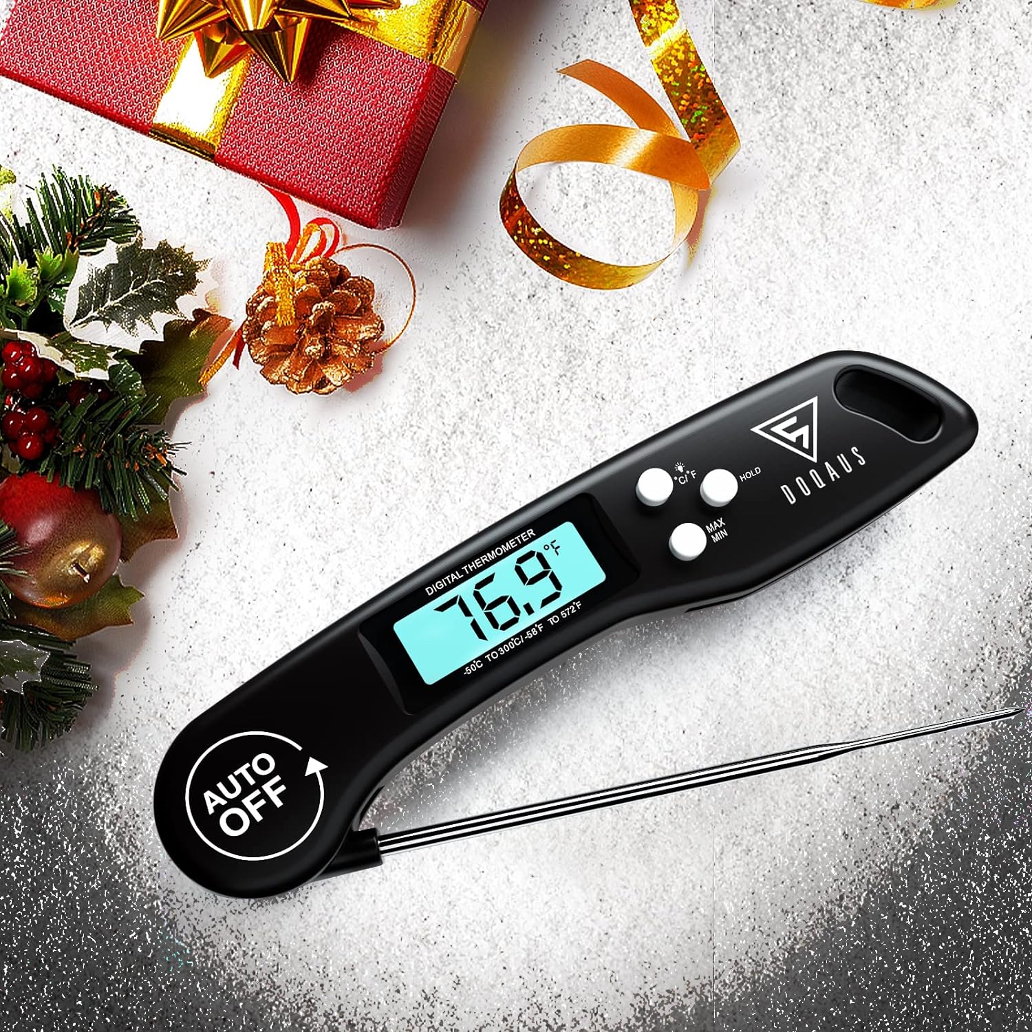 Meat Thermometers, DOQAUS Instant Read Food Thermometers for Cooking, Digital Kitchen Thermometer Probe with Backlight & Reversible Display, Cooking Temperature Thermometers for Turkey Grill BBQ Oven