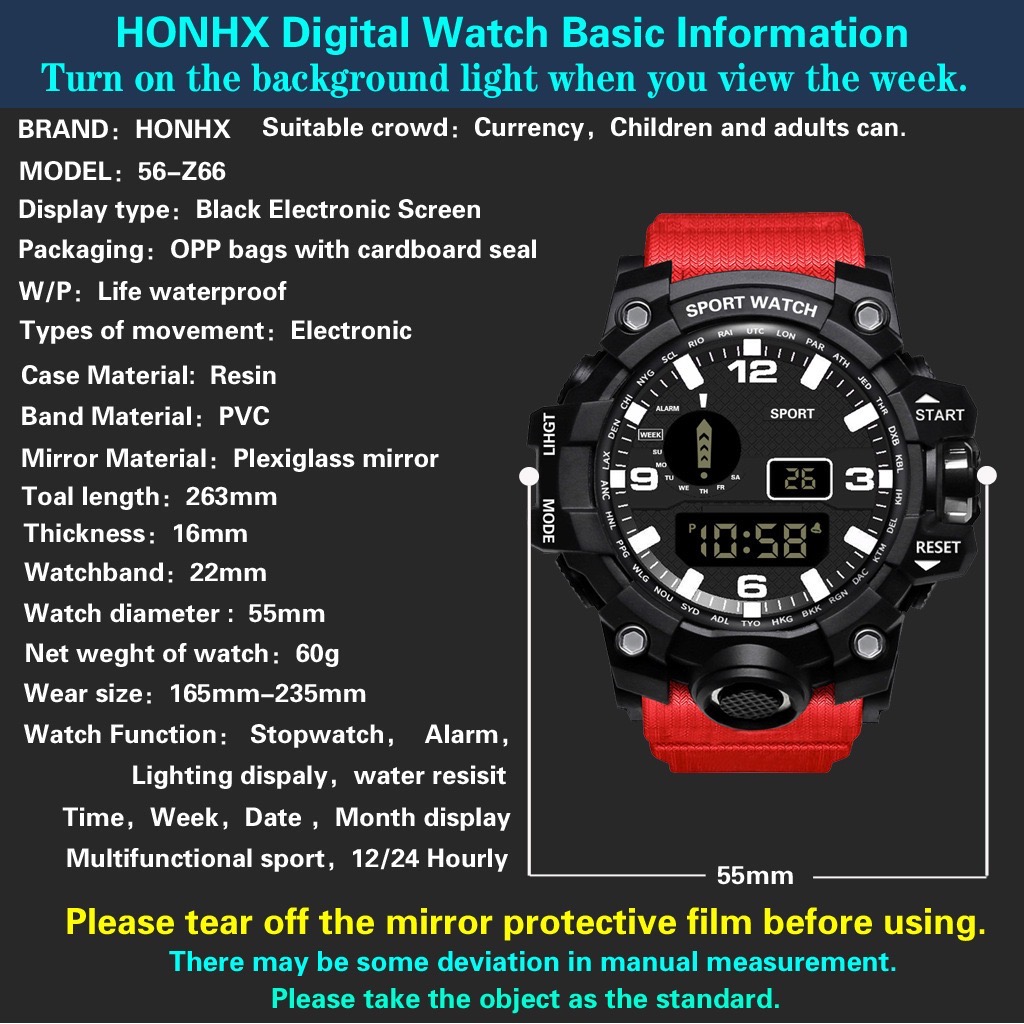 Black Men Watch Military Sport Watch Men's Digital Watches Waterproof Countdown Date LED Electronic Wristwatch Clock