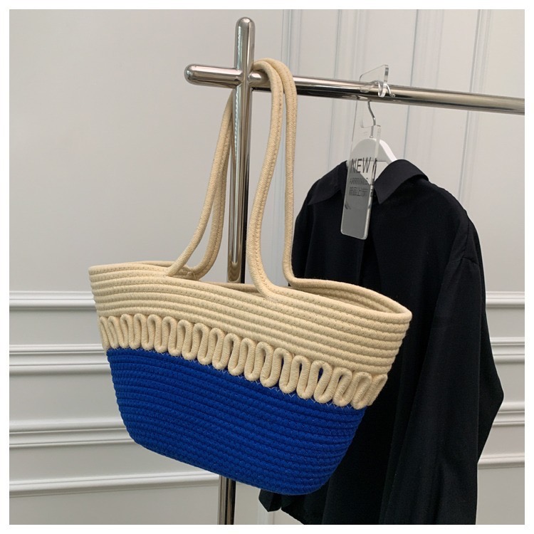 Straw Woven Bag Women's Summer Niche New Trendy Portable Beach Horizontal Square Tote Bag Large-capacity Woven Shoulder Bag