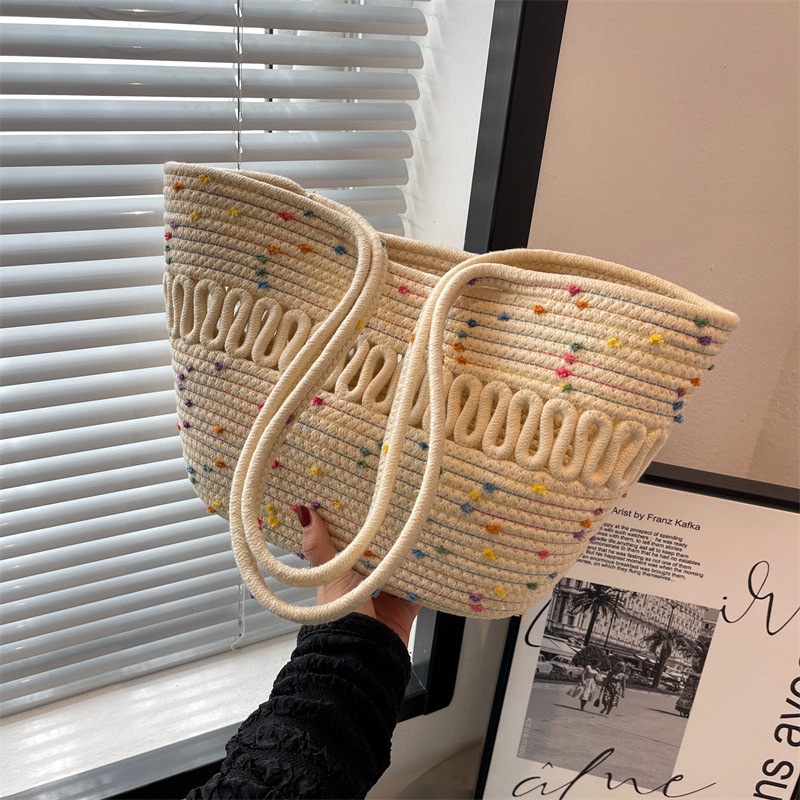 Straw Woven Bag Women's Summer Niche New Trendy Portable Beach Horizontal Square Tote Bag Large-capacity Woven Shoulder Bag
