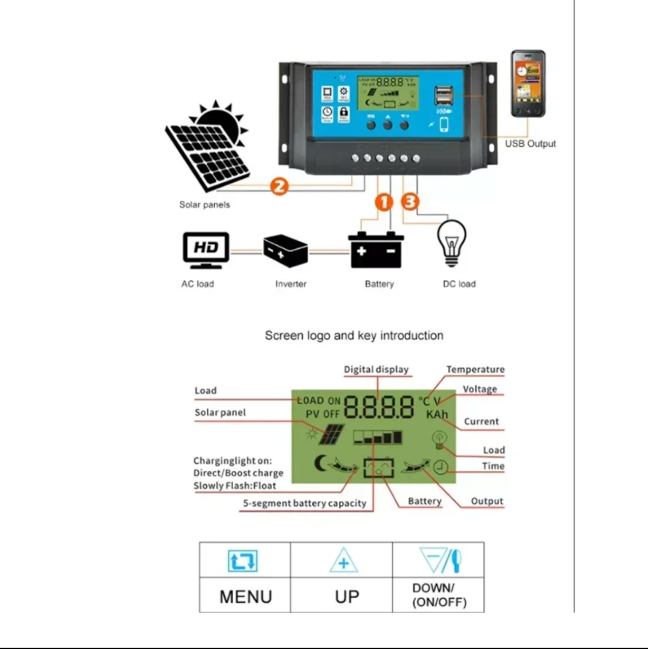Solar Panel Charge Controller  10A 20A 30A 12V 24V Lead Acid Battery Charger Build-in Timer LCD Dual USB 5V Output