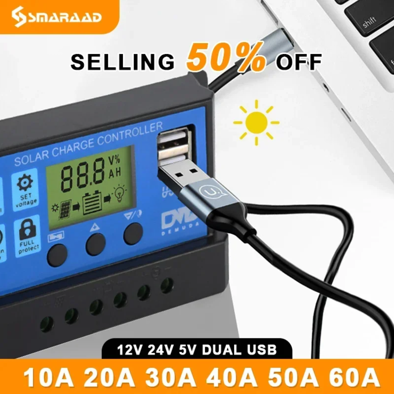 Solar Panel Charge Controller  10A 20A 30A 12V 24V Lead Acid Battery Charger Build-in Timer LCD Dual USB 5V Output