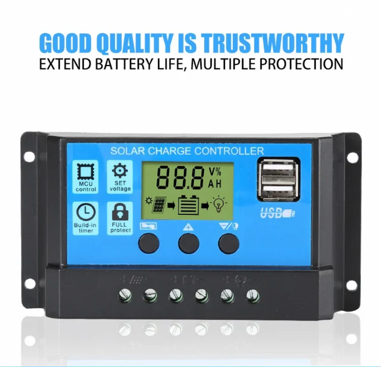 Solar Panel Charge Controller  10A 20A 30A 12V 24V Lead Acid Battery Charger Build-in Timer LCD Dual USB 5V Output