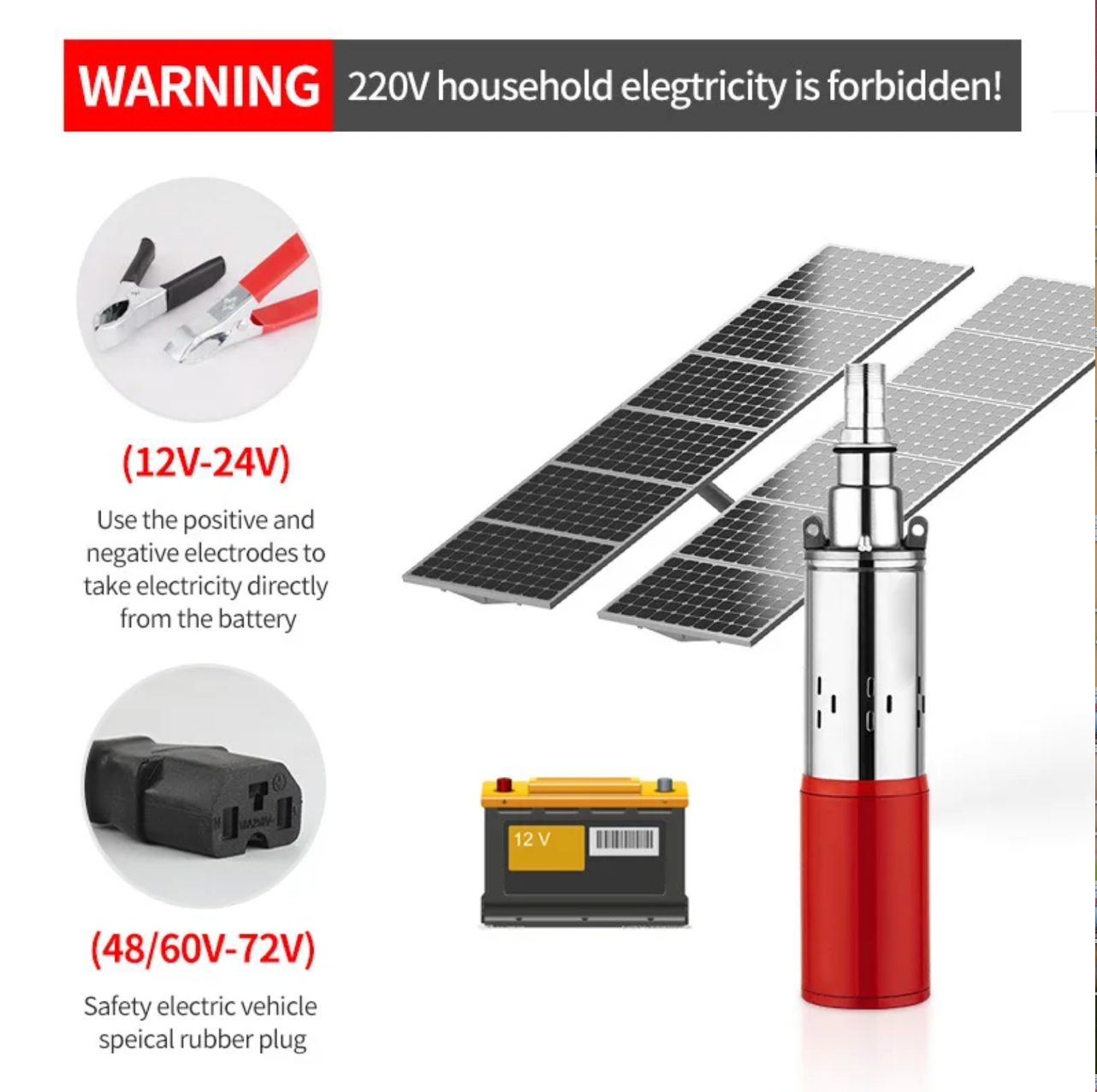 12/24/48V Solar Water Pump High Pressure Deep Well Pump Submersible Pump Farm Agricultural Irrigation Deep Well Pump  Water Pump