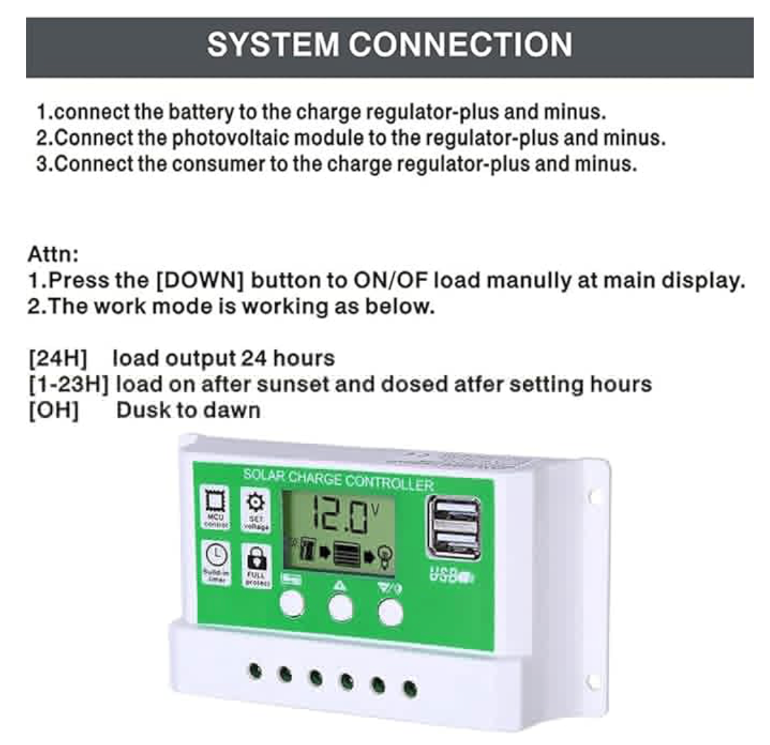 12V/24V Solar Charge Controller Lithium Ion LiFePO4 AGM Gel Flooded Battery Charge Regulator Intelligent, USB Port Display Overload Protection Temperature Compensation