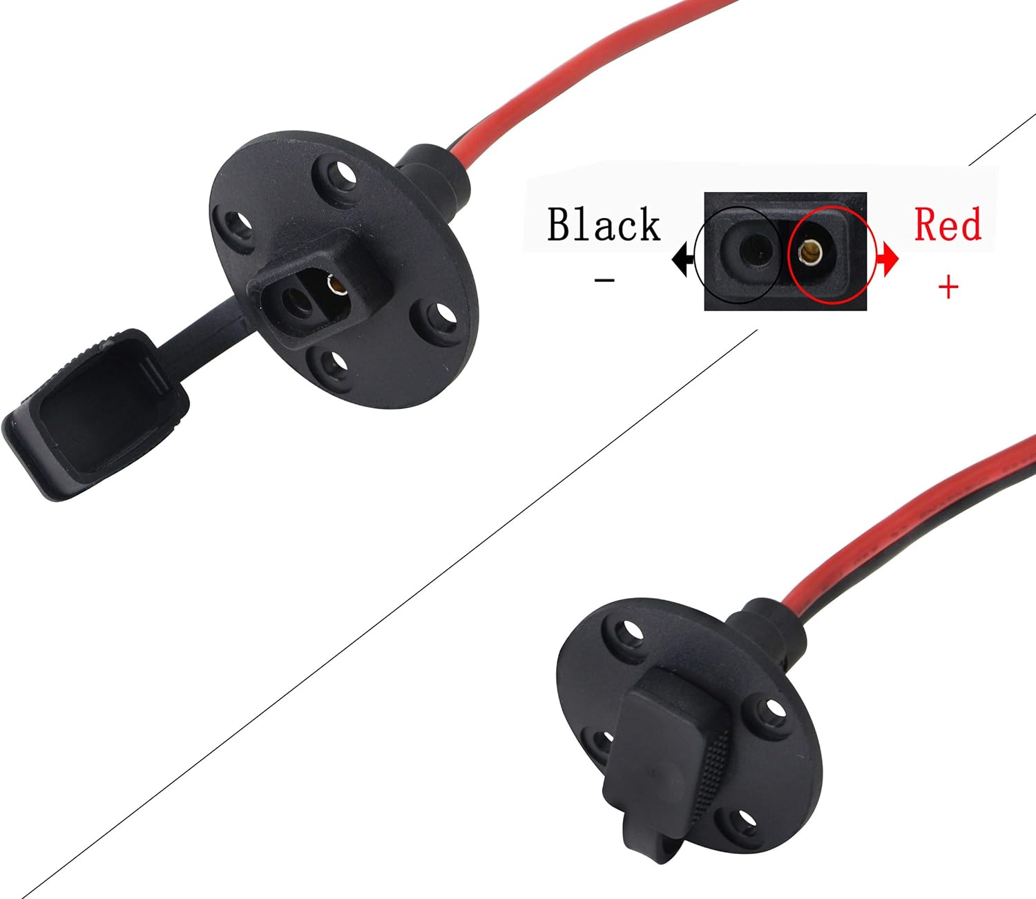 30CM 12AWG SAE Socket Solar Weatherproof Sidewall Port DIY Cord, SAE Quick Disconnect Wire Harness Panel Mount Power Cable with Cap for Motorcycle, Car, Generator