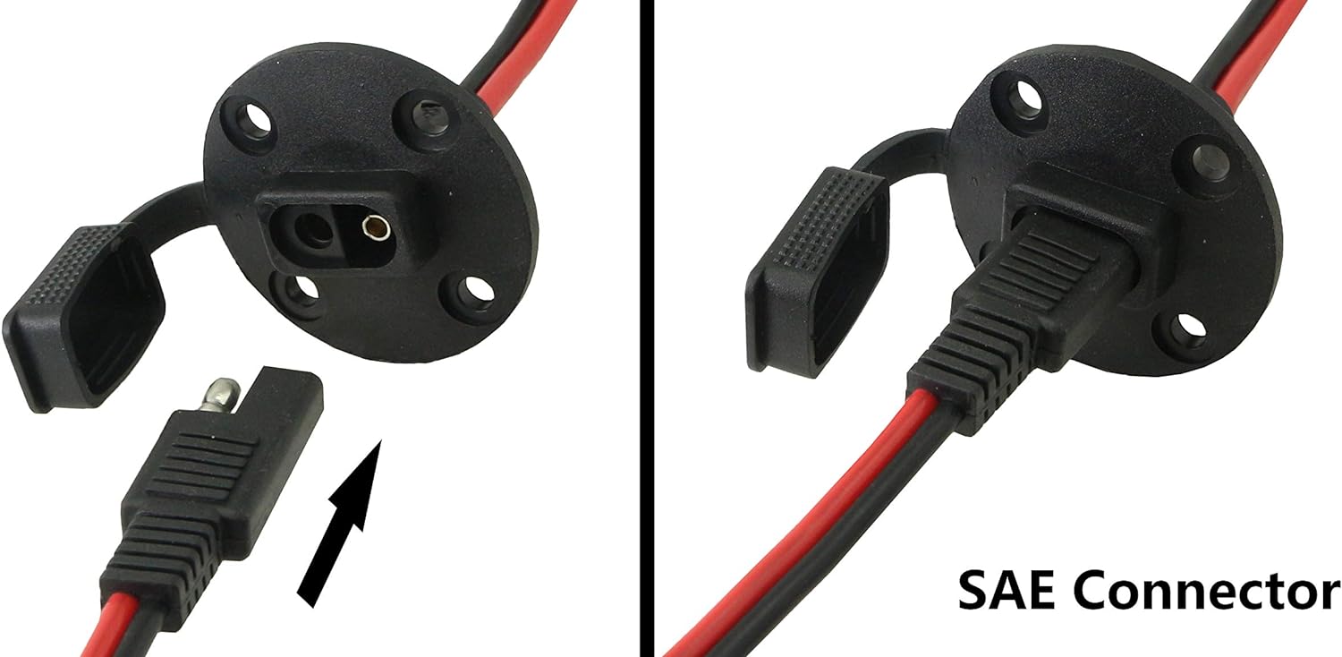 30CM 12AWG SAE Socket Solar Weatherproof Sidewall Port DIY Cord, SAE Quick Disconnect Wire Harness Panel Mount Power Cable with Cap for Motorcycle, Car, Generator