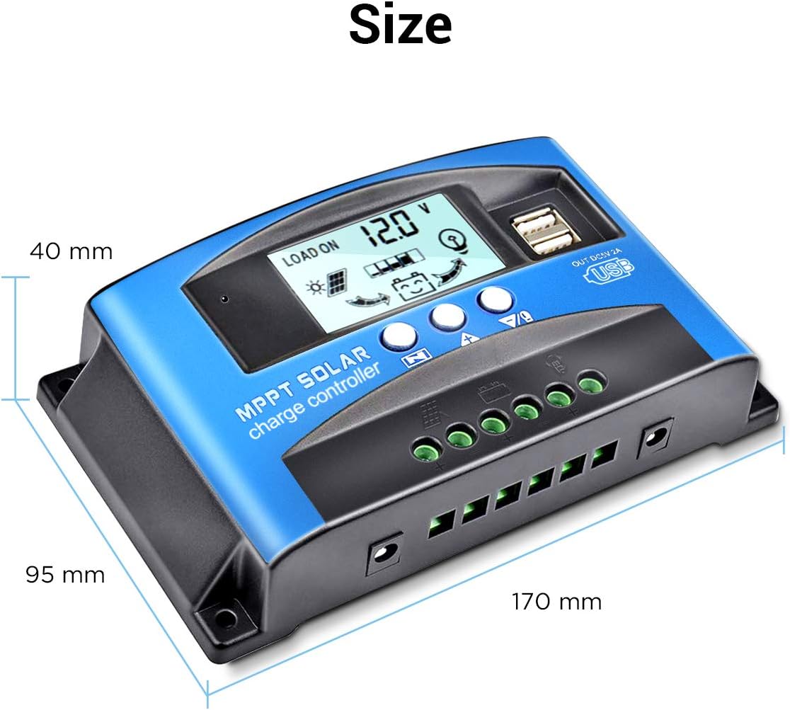 MPPT Solar Charge Controller 30A/40A/50A/60A/100A 12V/24V Auto Solar Panel Intelligent Regulator with Dual USB Port LCD Display for Lead Acid Batteries