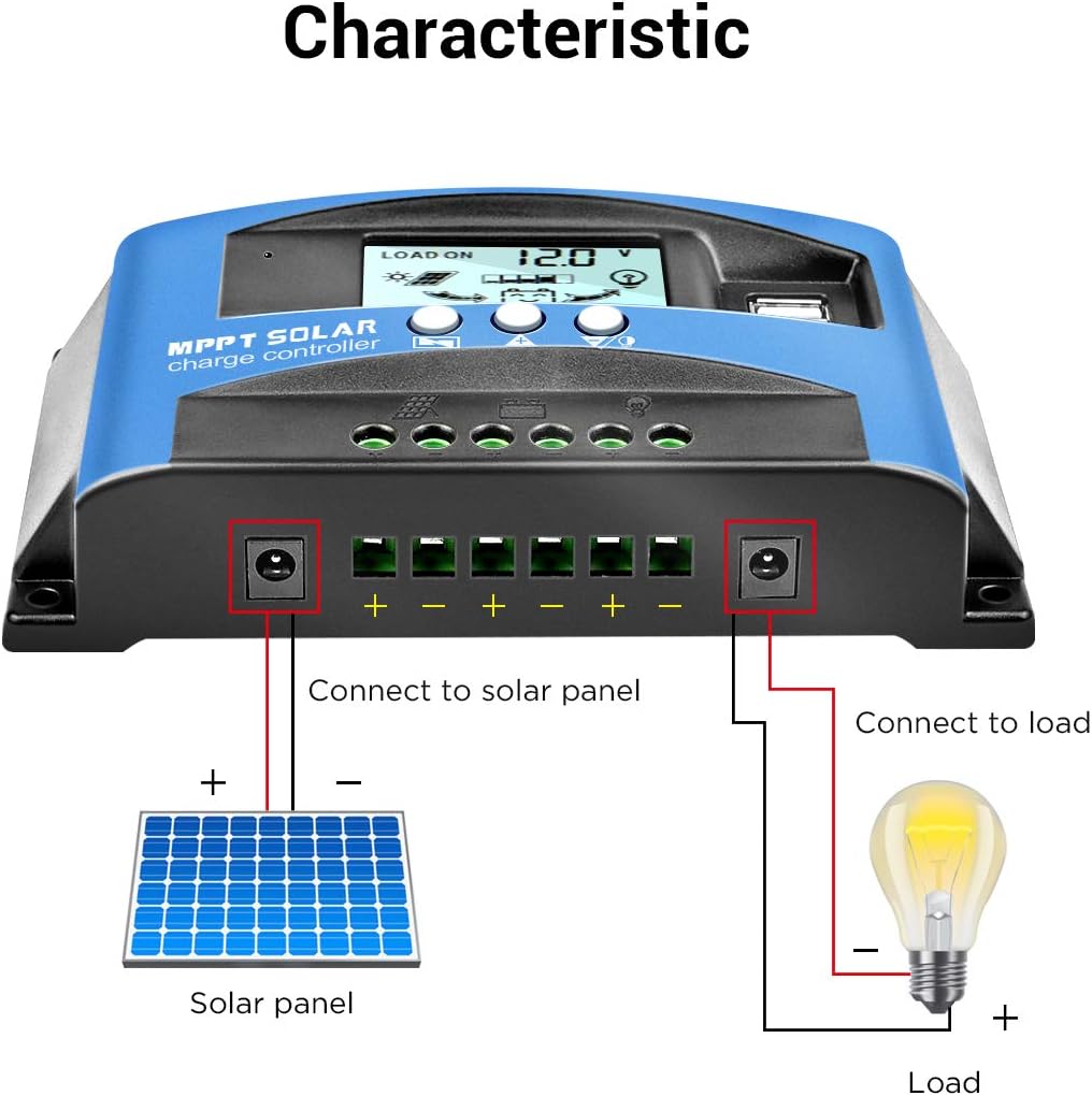 MPPT Solar Charge Controller 30A/40A/50A/60A/100A 12V/24V Auto Solar Panel Intelligent Regulator with Dual USB Port LCD Display for Lead Acid Batteries